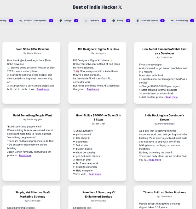 Indie Hacker 𝕏 Posts Directory